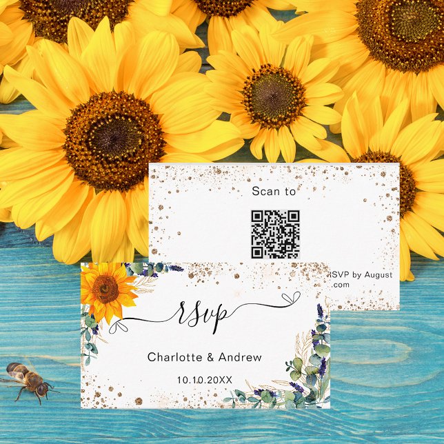Cartão De Informações Eucalyptus sunflower website de casamento RSVP Cód (Criador carregado)