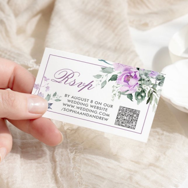 Cartão De Informações Eucalyptus Violet Flowers Casando Código QR RSVP (Criador carregado)