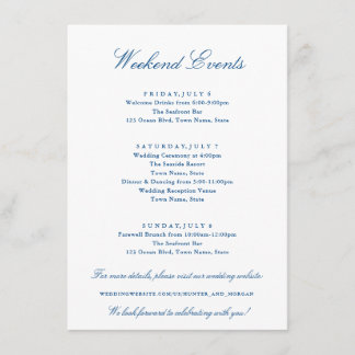 Cartão De Informações Eventos Elegantes de Fim de Semana Casamento Azul