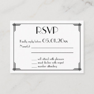 Cartão De Informações Excelente preto pequeno de arte Deco Casamento RSV