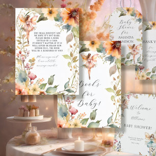 Cartão De Informações Fada Encantada Folha Floral Livros para Bebê