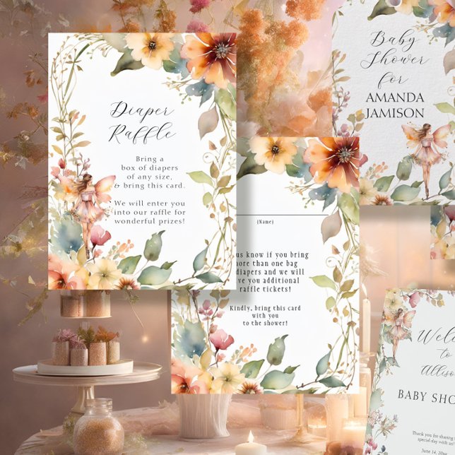 Cartão De Informações Fada Queda Floral Daisy Baby Girl Fralda Raffle (Criador carregado)