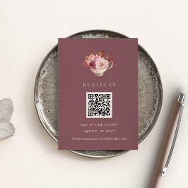Cartão De Informações Fall Floral Teacup Chá de panela Registro QR