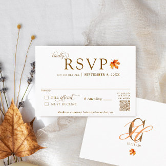 Cartão De Informações Fall Leaf Rustic Autumn Casamento QR Code RSVP