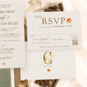 Cartão De Informações Fall Leaf Rustic Beige Autumn Casamento QR Code RS
