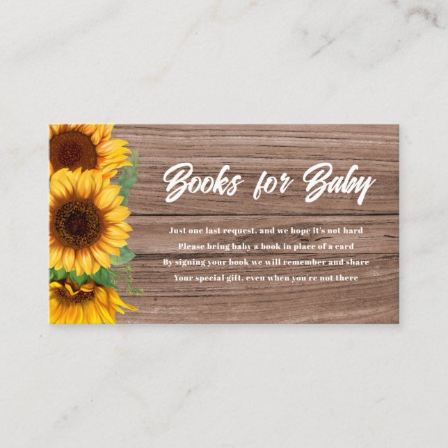 Cartão De Informações Fall Sunflower | Books for Baby | Baby Shower (Frente)