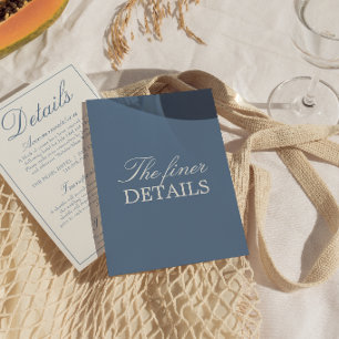 Cartão De Informações Fancy Azul e Branco Detalhes de Casamento Old Mone