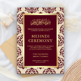 Cartão De Informações Faux Gold Foil Burgundy Damask Islamic Mehndi