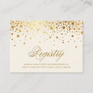 Cartão De Informações Faux Gold Foil Confetti Dots Ivory Registry