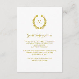 Cartão De Informações Faux Gold Foil Laurel Wreath Guest Information