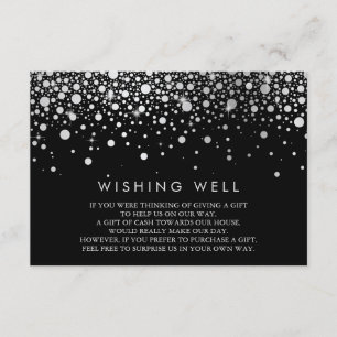 Cartão De Informações Faux Silver Foil Confetti Black Wishing Welcard