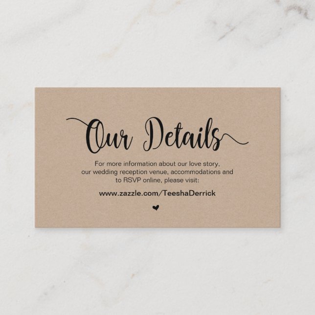 Cartão De Informações Fazenda rustica moderna Kraft, Detalhes do Casamen (Frente)