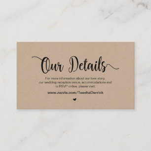 Cartão De Informações Fazenda rustica moderna Kraft, Detalhes do Casamen