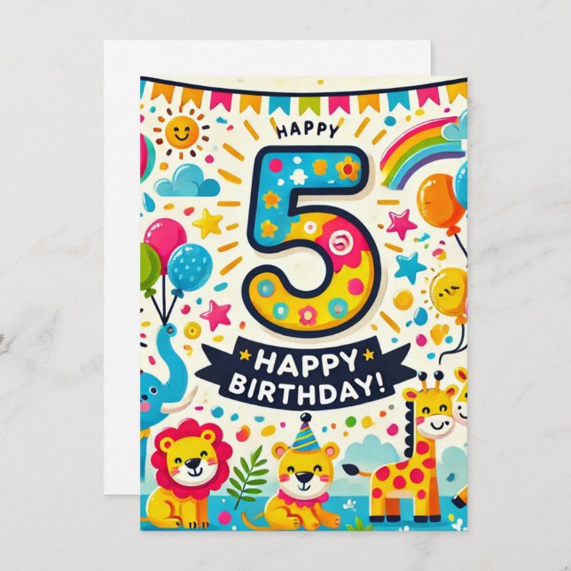 Cartão De Informações Feliz aniversário de 5! (Frente/Verso)