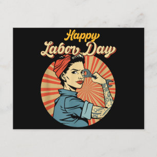 Cartão De Informações Feliz Dia do Trabalho Rapariga Forte Empregada