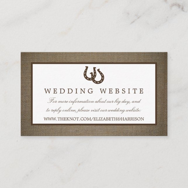 Cartão De Informações Ferradura Russa Do País No Casamento Burlap (Frente)