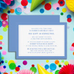 Cartão De Informações Festa de aniversário de 5 Dólares Blue White Fiver<br><div class="desc">Receptáculo de convite de aniversário Fiver (5 dólares) de criança azul e branca. Um aniversário de cinco anos é uma nova tendência nas festas de aniversário para crianças. Festas de cinco anos podem ensinar às crianças o valor do dinheiro enquanto permitem que os convidados festas de aniversário venham e aproveitem...</div>