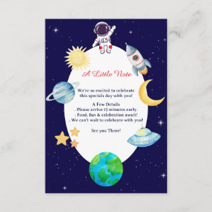 Cartão De Informações Festa de Aniversário Espacial com Aquarela
