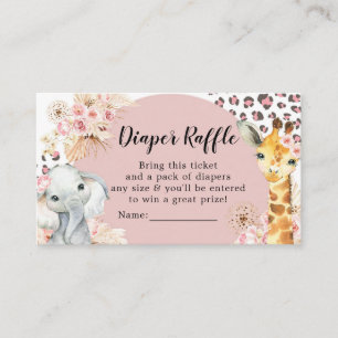 Cartão De Informações Festa de Boho Safari Rosa Fralda Raffle