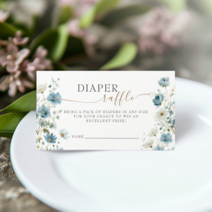 Cartão De Informações Festa de Chás de Bebê com Flores Azuis Elegantes S