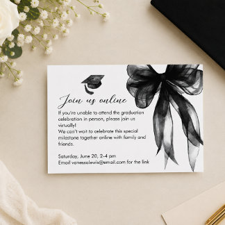 Cartão De Informações Festa de Formatura Coquette com Laço Preto Elegant