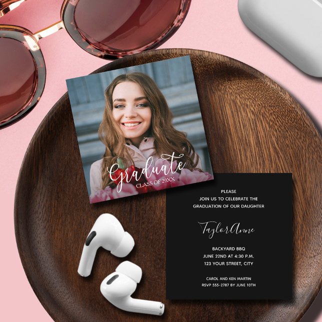 Cartão De Informações Festa de formatura de fotos (SMALL 2.5" x 2.5" graduation invitations - hand out to friends and family,  put in announcements)