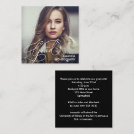 Cartão De Informações Festa de Formatura Elegante com Foto Quadrada Pequ