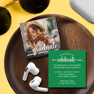 Cartão De Informações Festa de formatura Verde de Foto Moderna