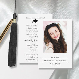 Cartão De Informações Festa de Graduação Minimalista com Foto Única