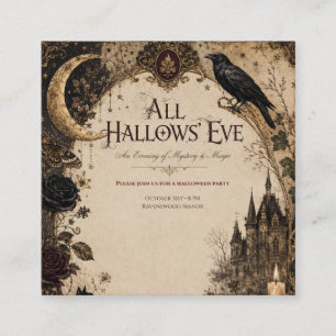 Cartão De Informações Festa de Halloween para Adultos Corvo, Chave Antig