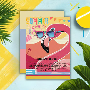 Cartão De Informações Festa de Verão Flamingo Rosa