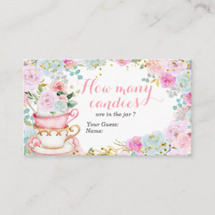 Cartão De Informações Festa do Chá Flores Pastel Adivinhe Quantos Doces