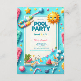 Cartão De Informações Festa piscina Aniversário Doce Dezesseis Verão Nat
