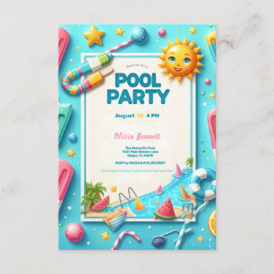 Cartão De Informações Festa piscina Aniversário Doce Dezesseis Verão Nat