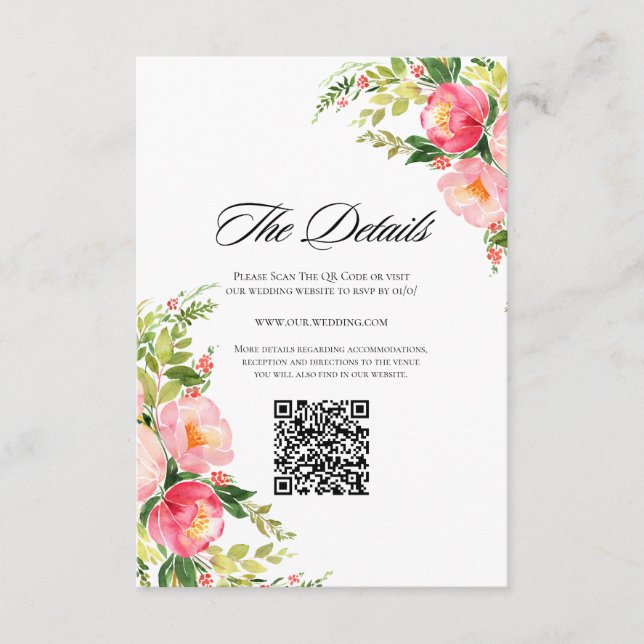 Cartão De Informações Festive Bright Pink Orange Flowers Wedding (Frente)