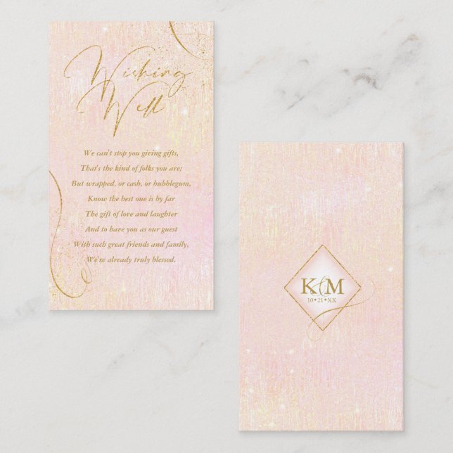 Cartão De Informações Fine Lines Dourado Abstrato Wishing well Blush ID8 (Frente/Verso)