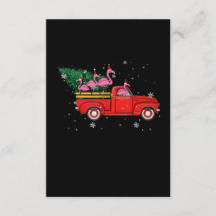 Cartão De Informações Flamingo Andando Caminhão Vermelho Gorro do Papai