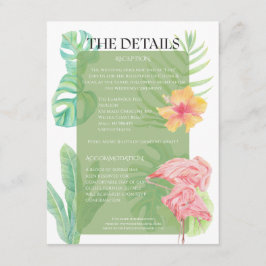 Cartão De Informações Flamingo Rosa, Folhas Tropicais e casamento floral