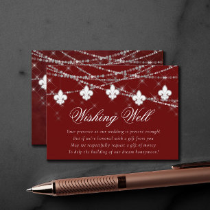 Cartão De Informações Fleur de Lis Dark Red Lights Desejo Lua de mel