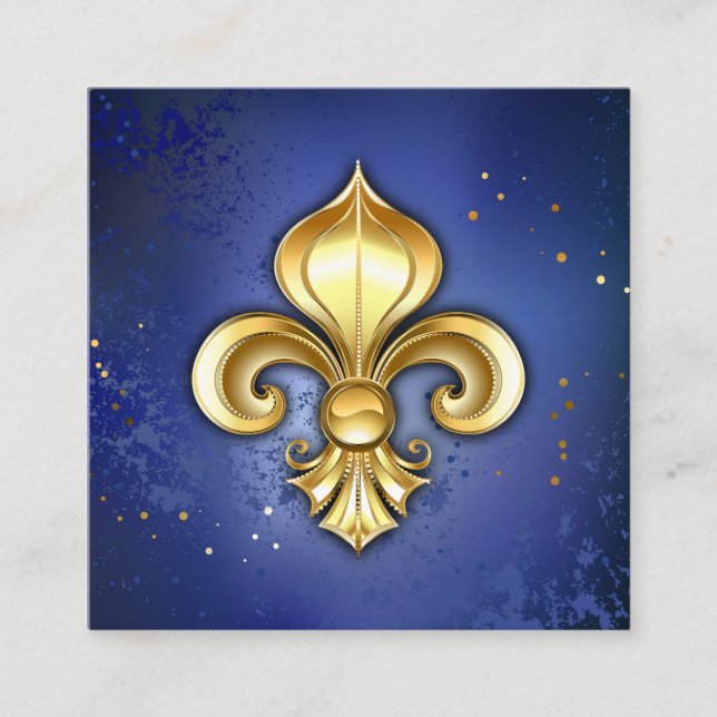 Cartão De Informações Fleur de Lis Dourada em Azul (Frente)