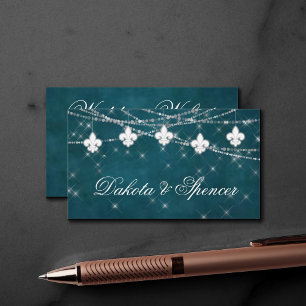 Cartão De Informações Fleur de Lis Teal Lights Sítio Web Moody Wedding