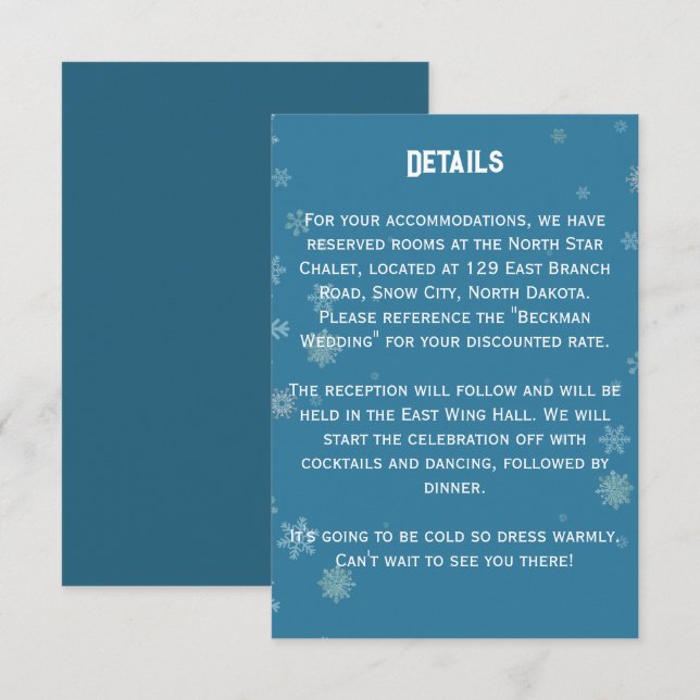 Cartão De Informações Floco de neve elegante Blue de inverno | Pormenore (Frente/Verso)