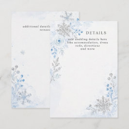 Cartão De Informações Flocos de Neve Florais Azul Prata Casamento de Inv