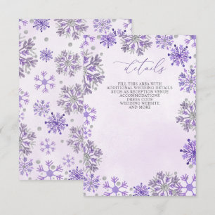 Cartão De Informações Flocos de Neve Roxo Prata Inverno Natal Casamento