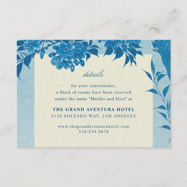 Cartão De Informações Flor Azul-Cereja Antiquado Japonês (Frente)