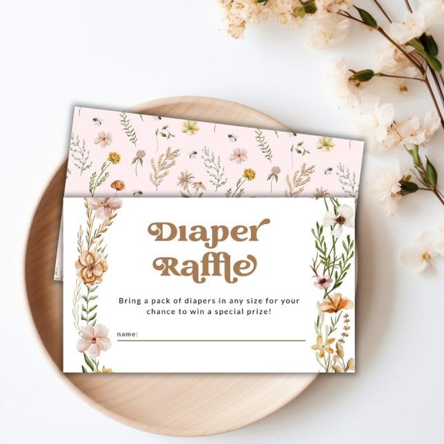 Cartão De Informações Flor Chá de fraldas Floral Raffle (Wildflower Floral Baby Shower Diaper Raffle Enclosure Card)