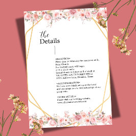 Cartão De Informações Flor de Rosa Bege Floral Geométrica Dourada