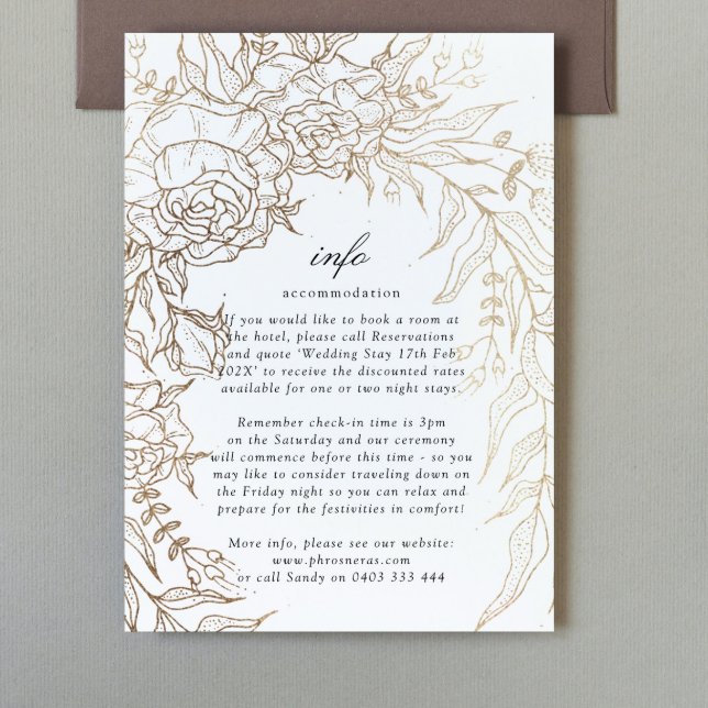 Cartão De Informações Flor Romântica Flower Wreath White Emerald Dourado (Criador carregado)