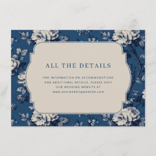 Cartão De Informações Florais Azul-Navy Elegantes