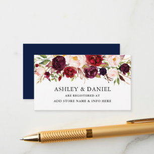 Cartão De Informações Florais Burgundy Azul em Aquarela Elegante para Re